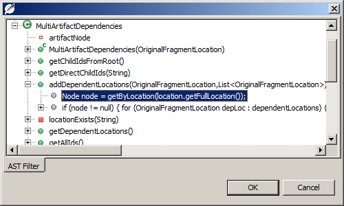 Dialog for source code selection