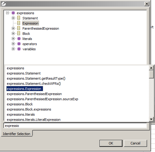 Dialog for Identifier selection